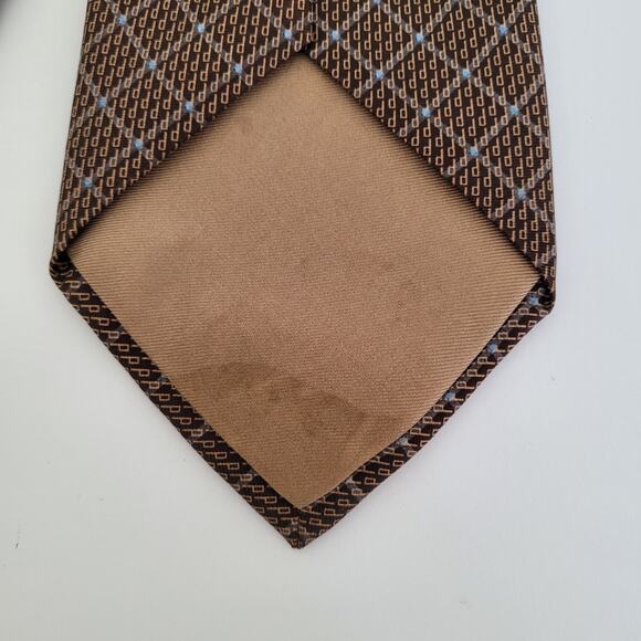 Dunhill Men's Neck Tie Made In Italy Designer Silk Brown Blue Geometric Classic - Picture 5 of 6